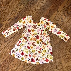 Hanna Andersson Multicolor Leaf Print Dress, Skater Dress with Pockets, Size 4T